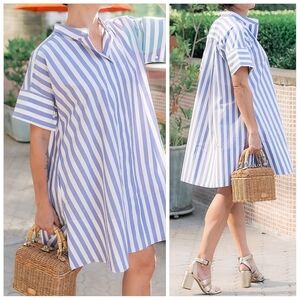 Banana Republic Rhyah Poplin Mini Dress In Bold Blue Stripe Size M/L